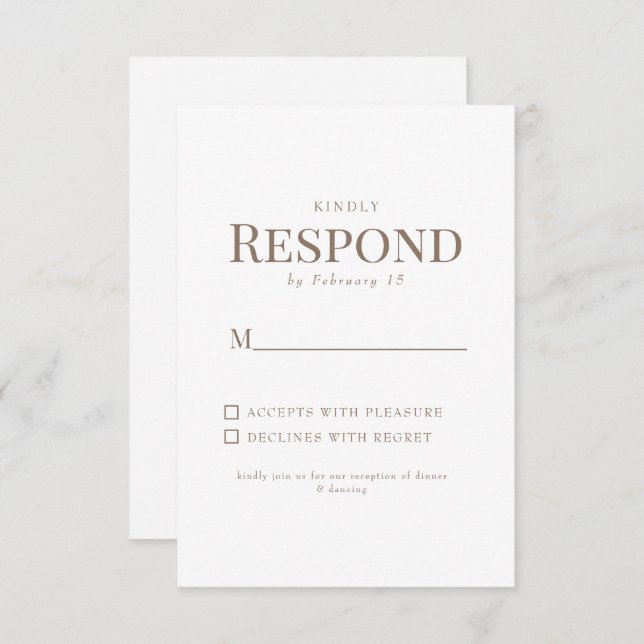 Simple texto dorado blanco RSVP boda (Anverso / Reverso)