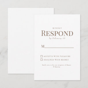 Simple Texto Dorado Tarjeta de Respuesta Boda Blan