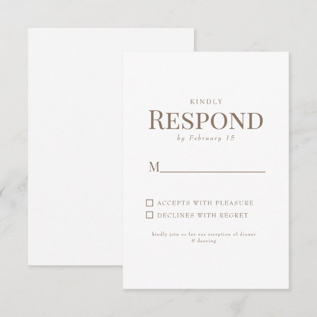 Simple Texto Dorado Tarjeta de Respuesta Boda Blan (Anverso / Reverso)