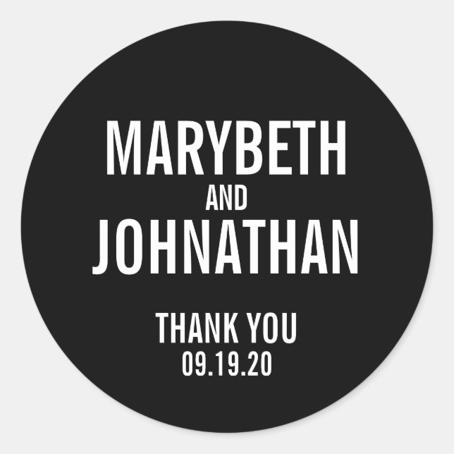 Simple Tipografía Boda Favor Gracias Pegatina (Anverso)