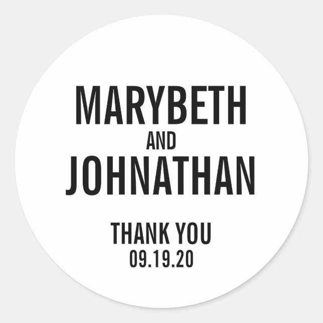 Simple Tipografía Boda Favor Gracias Pegatina (Anverso)