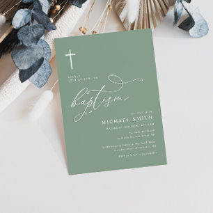 simple tipografía sage invitación al bautismo verd