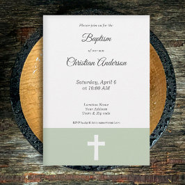 Simple, verde con una invitación de bautismo cruza