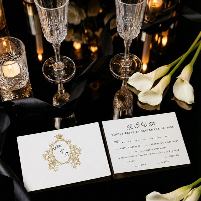 Simple Vintage Monogram Faux Gold Wedding RSVP (Subido por el creador)