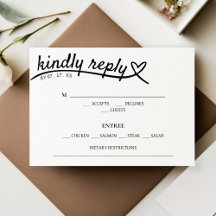 Simple White & Black Heart Response Wedding RSVP