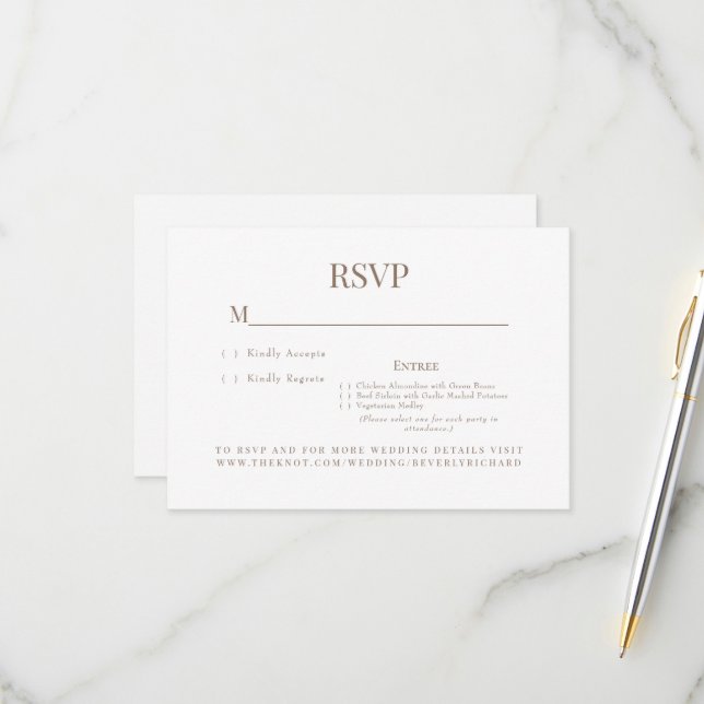 Simple White Dinner Choices Boda Tarjeta RSVP (Anverso/Reverso In Situ)