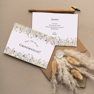 Simple Wildflower Lavender Groomsman Tarjeta de pr