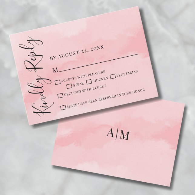 Simple y elegante acuarela Tarjeta RSVP de boda ro (Simple Elegant Watercolor Pink Wedding RSVP Card)