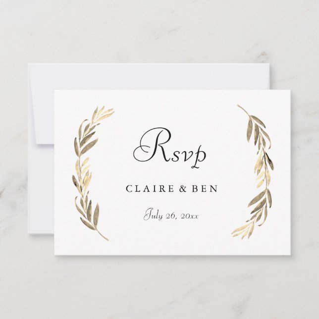 Simple y elegante Boda de Hoja de Oro RSVP (Anverso)