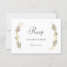 Simple y elegante Boda de Hoja de Oro RSVP