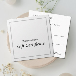 Simple y elegante Certificado de Regalo Faux Silve