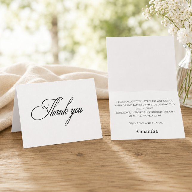 Simple y elegante guión de agradecimiento para la  (Simple Elegant Script Bridal Shower Thank You Card)