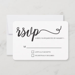 Simple y elegante guión RSVP en blanco y negro