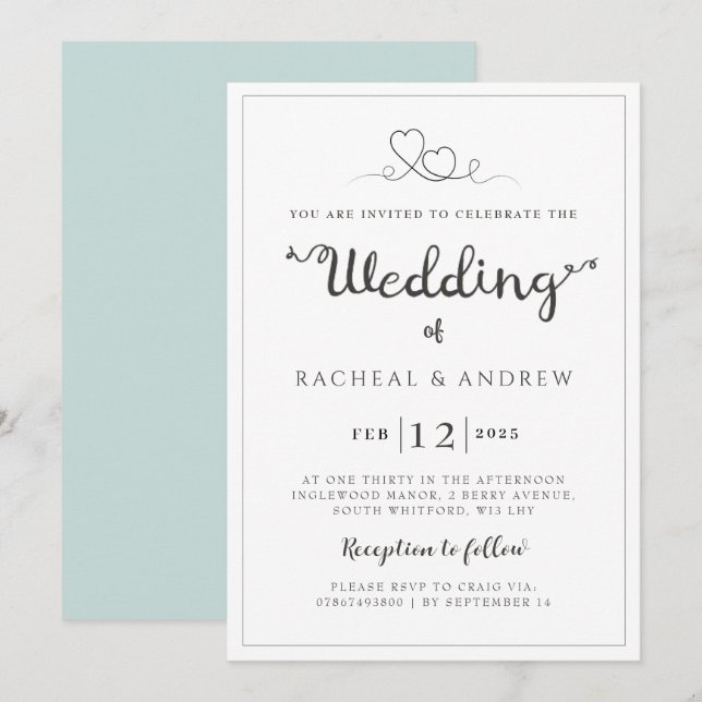 Simple y elegante invitación a la boda (Anverso / Reverso)