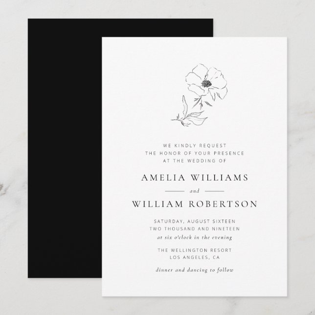 simple y elegante invitación a la boda botánica (Anverso / Reverso)