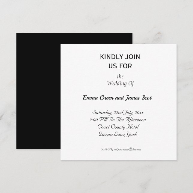 Simple y elegante invitación a la boda | Cuadrado (Anverso / Reverso)
