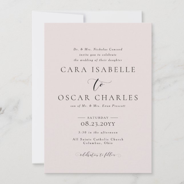 Simple y elegante invitación a la boda rosa (Anverso)