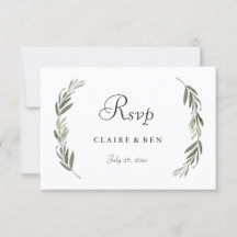 Simple y moderna Boda de hojas de oro verde RSVP
