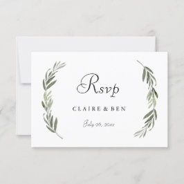 Simple y moderna Boda de hojas de oro verde RSVP