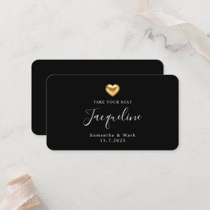 Simple y moderna tarjeta Boda Gold Heart Flat Plac