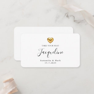 Simple y moderna tarjeta Boda Gold Heart Flat Plac