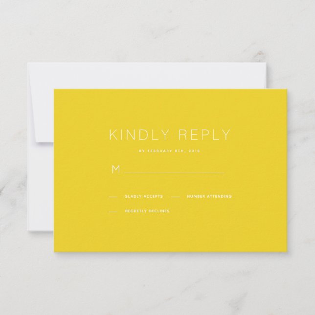 Simple y moderna tarjeta RSVP de boda amarilla par (Anverso)