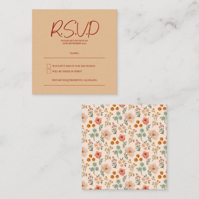 Simple y moderna tarjeta RSVP de boda floral (Anverso / Reverso)