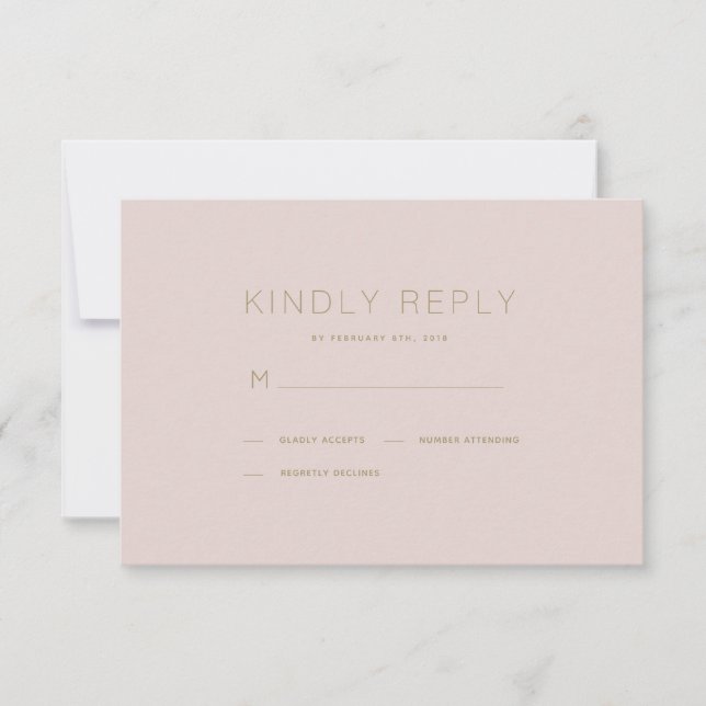 Simple y moderna tarjeta RSVP de boda rosada rosad (Anverso)