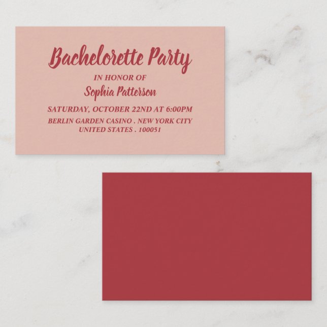 Simple y moderno, Invitación a la Bachelorette Par (Anverso / Reverso)