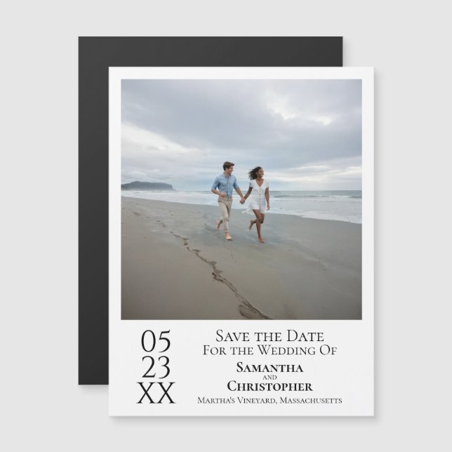 Simple y moderno Save the Date Photo White Magnet (Anverso/Reverso)