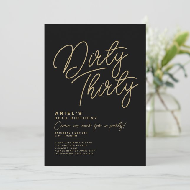 Simple y sucia invitación de cumpleaños de 30 años (Anverso de pie)