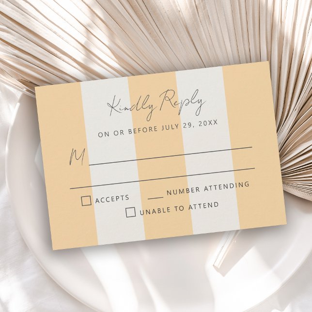 Simple Yellow OffWhite Cabana Stripes Wedding RSVP (Subido por el creador)