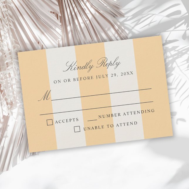 Simple Yellow White Cabana Stripes Wedding RSVP (Subido por el creador)