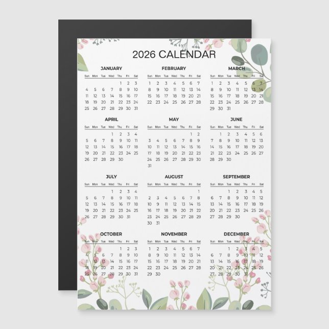 Simple Yet Elegant Floral 2026 Calendar  | Magnet (Anverso/Reverso)