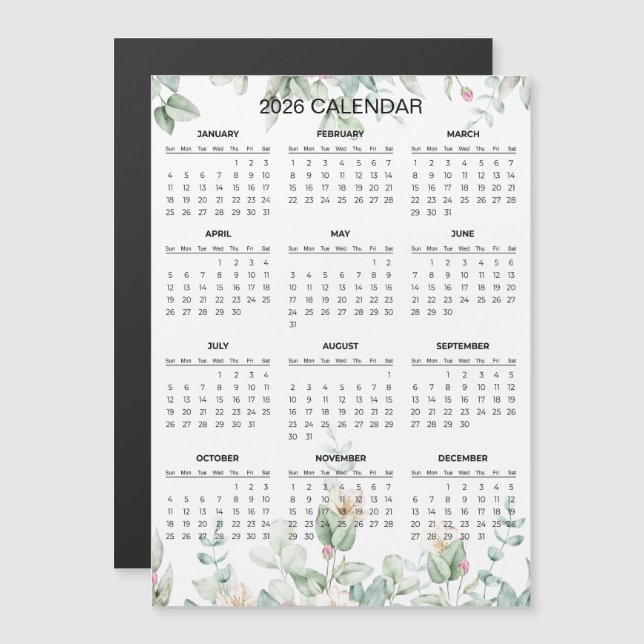 Simple Yet Elegant Floral 2026 Calendar  | Magnet (Anverso/Reverso)
