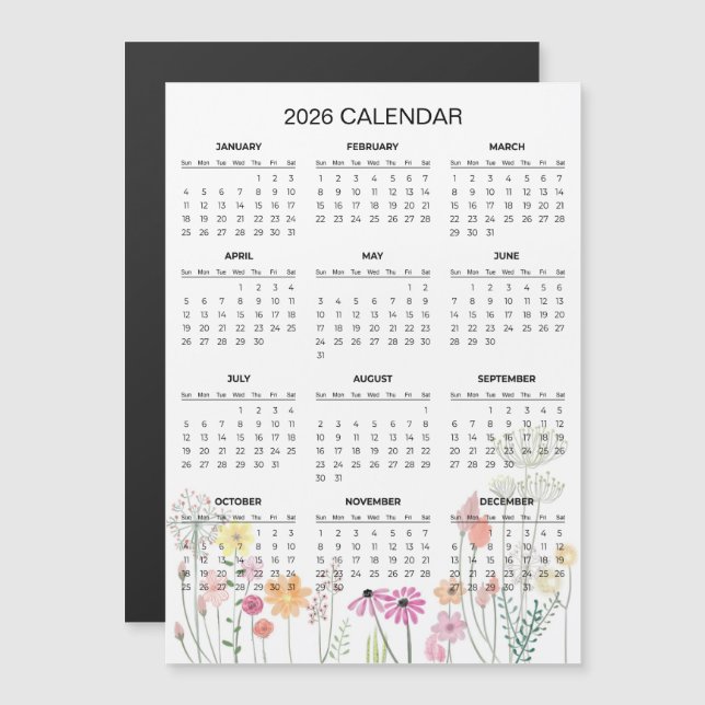 Simple Yet Elegant Floral 2026 Calendar  | Magnet (Anverso/Reverso)