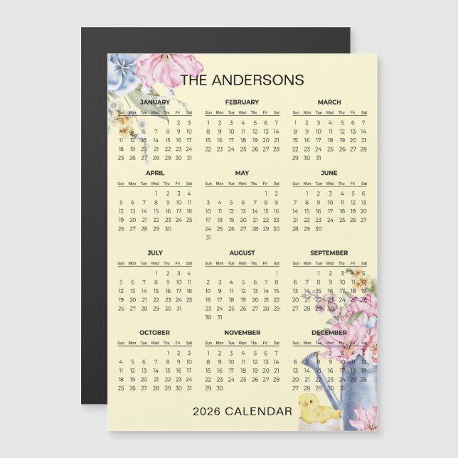 Simple Yet Elegant Floral 2026 Calendar  | Magnet (Anverso/Reverso)