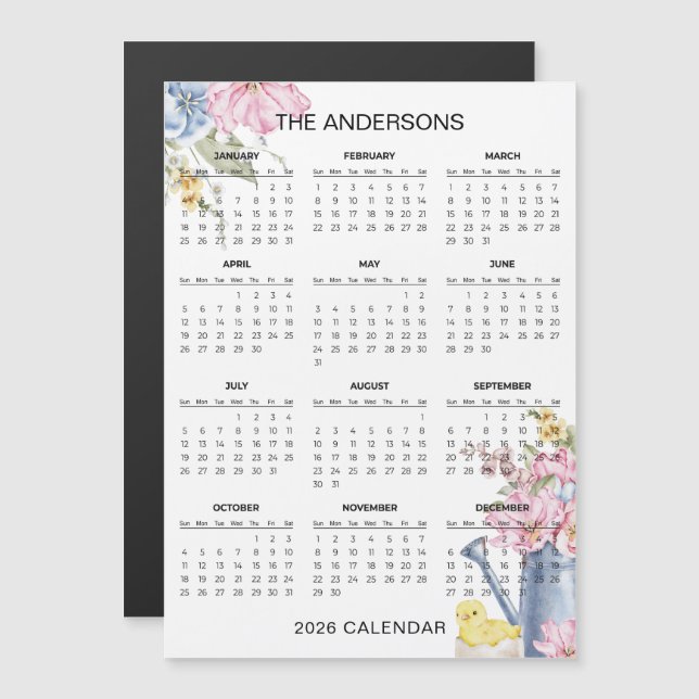 Simple Yet Elegant Floral 2026 Calendar  | Magnet (Anverso/Reverso)