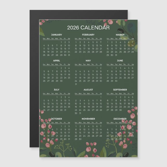 Simple Yet Elegant Floral 2026 Calendar  | Magnet (Anverso/Reverso)
