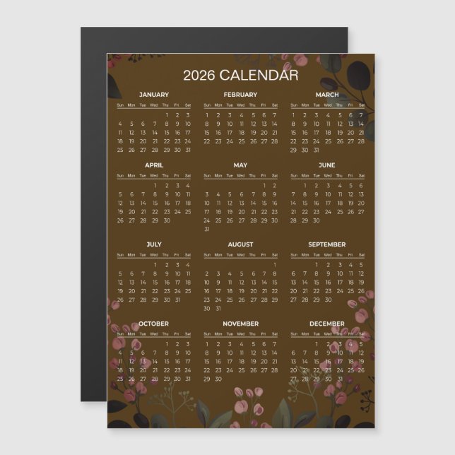 Simple Yet Elegant Floral 2026 Calendar  | Magnet (Anverso/Reverso)