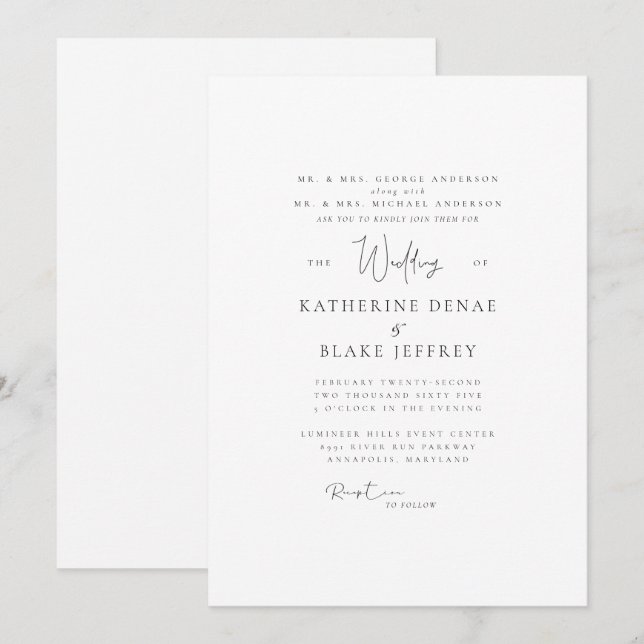 Simplemente Elegante Boda Invitación de ambos padr (Anverso / Reverso)