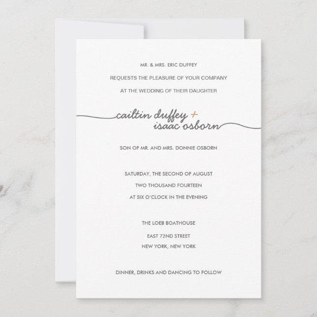 Simplemente elegante invitación a la boda de oro (Anverso)