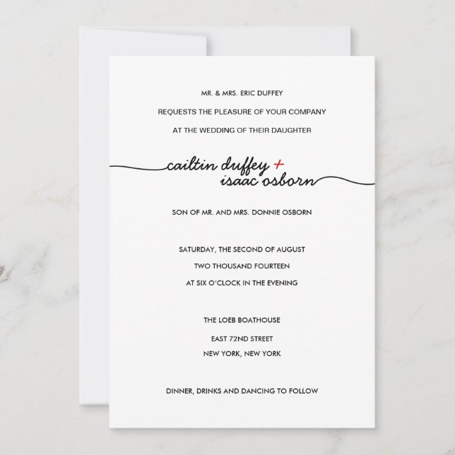 Simplemente elegante invitación a la boda roja (Anverso)
