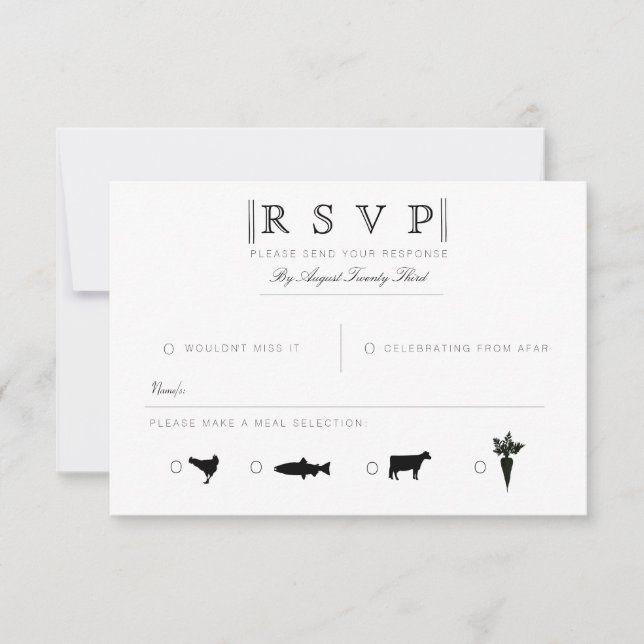 Simplemente elegante | RSVP moderna en blanco y ne (Anverso)