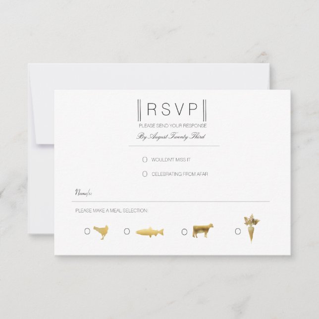 Simplemente elegante | RSVP moderna en negro y oro (Anverso)