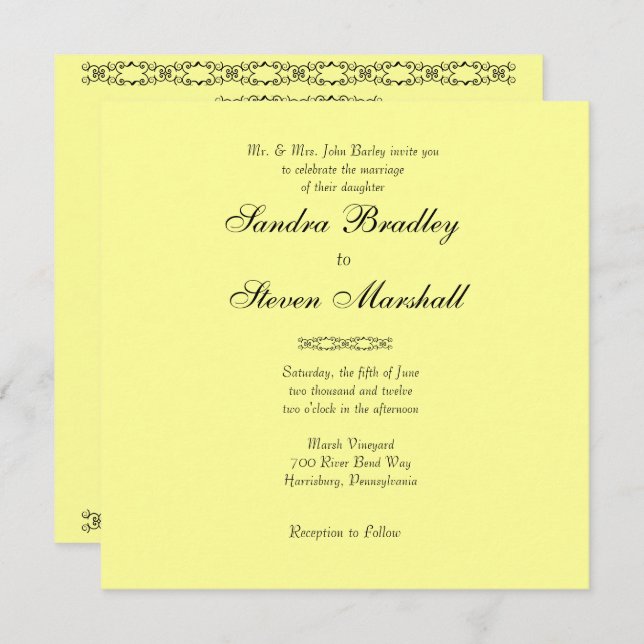 Simplemente invitación a la boda amarilla (Anverso / Reverso)