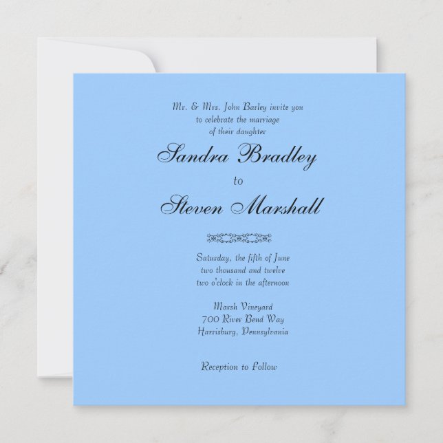 Simplemente invitación a la boda azul (Anverso)