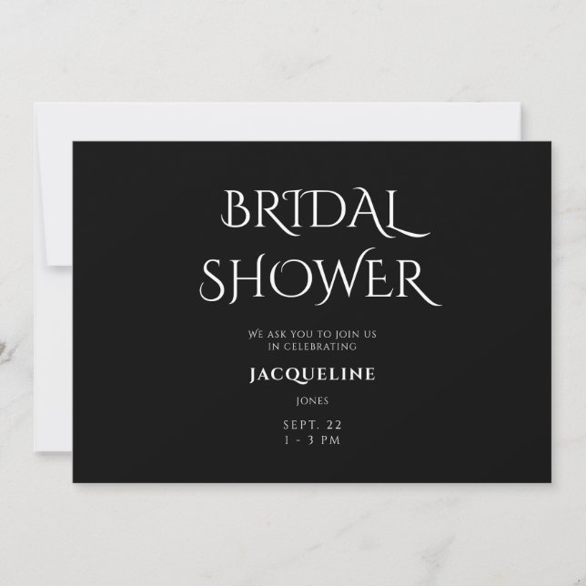 Simplemente invitación de ducha de novia negra (Anverso)