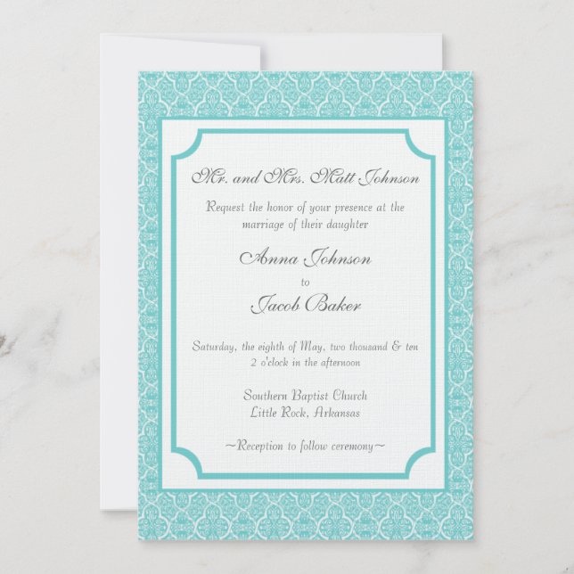 Simplemente la invitación a la boda de Damask clás (Anverso)