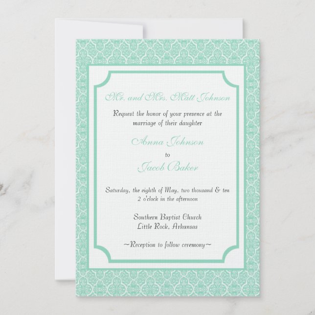 Simplemente la invitación a la boda de Damask clás (Anverso)